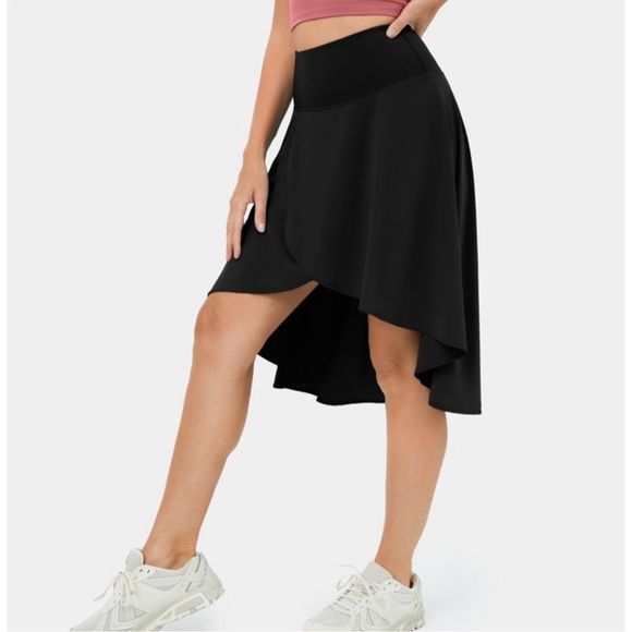 Halara Breezeful High Waisted Asymmetrical Ruffle High Low Skirt Black Size M - Picture 3 of 10